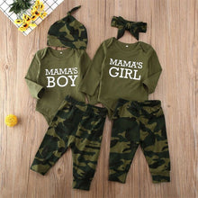 Load image into Gallery viewer, Baby "Mama's Girl" or Mama's Boy" Camo Outfit