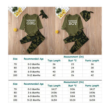 Load image into Gallery viewer, Baby "Mama's Girl" or Mama's Boy" Camo Outfit