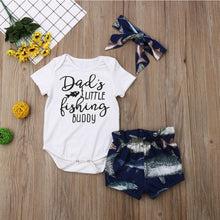 Load image into Gallery viewer, Baby 3 piece "Dads Little Fishing Buddy" outfit