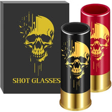 Load image into Gallery viewer, 12GA Shot Glass Set Black/Red Skull Design