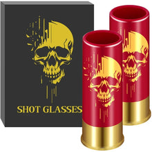 Load image into Gallery viewer, 12GA Shot Glass Set Black/Red Skull Design