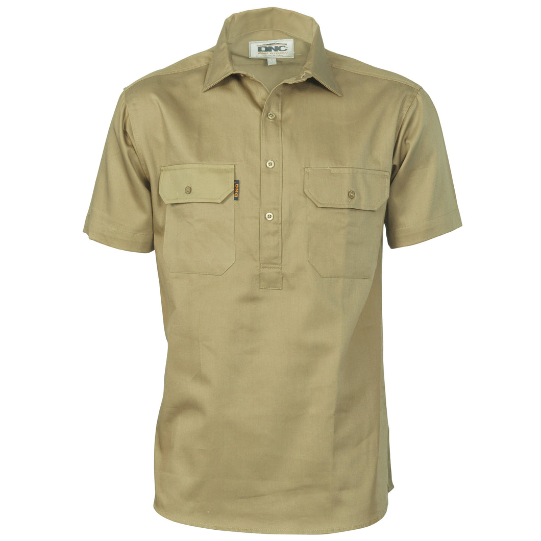 Cotton Drill Close Front Work Shirt - Short Sleeve - 3203