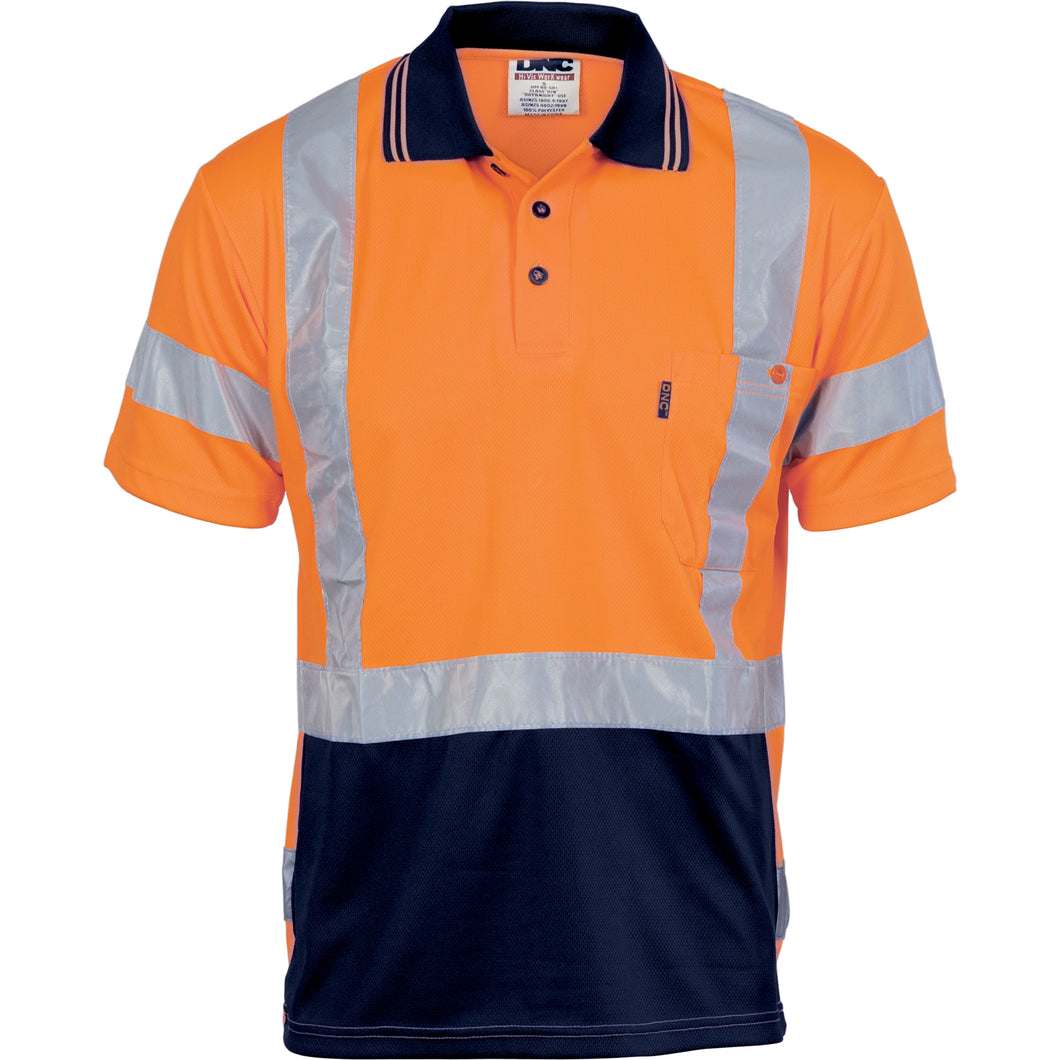 HiVis D/N Cool Breathe Polo Shirt with Cross Back R/Tape - Short Sleeve - 3712