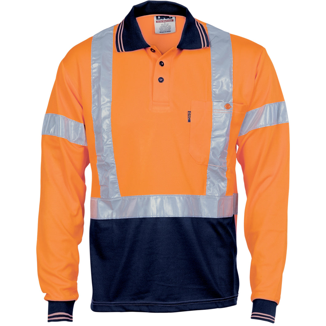 HiVis D/N Cool Breathe Polo Shirt with Cross Back R/Tape - Long Sleeve - 3714