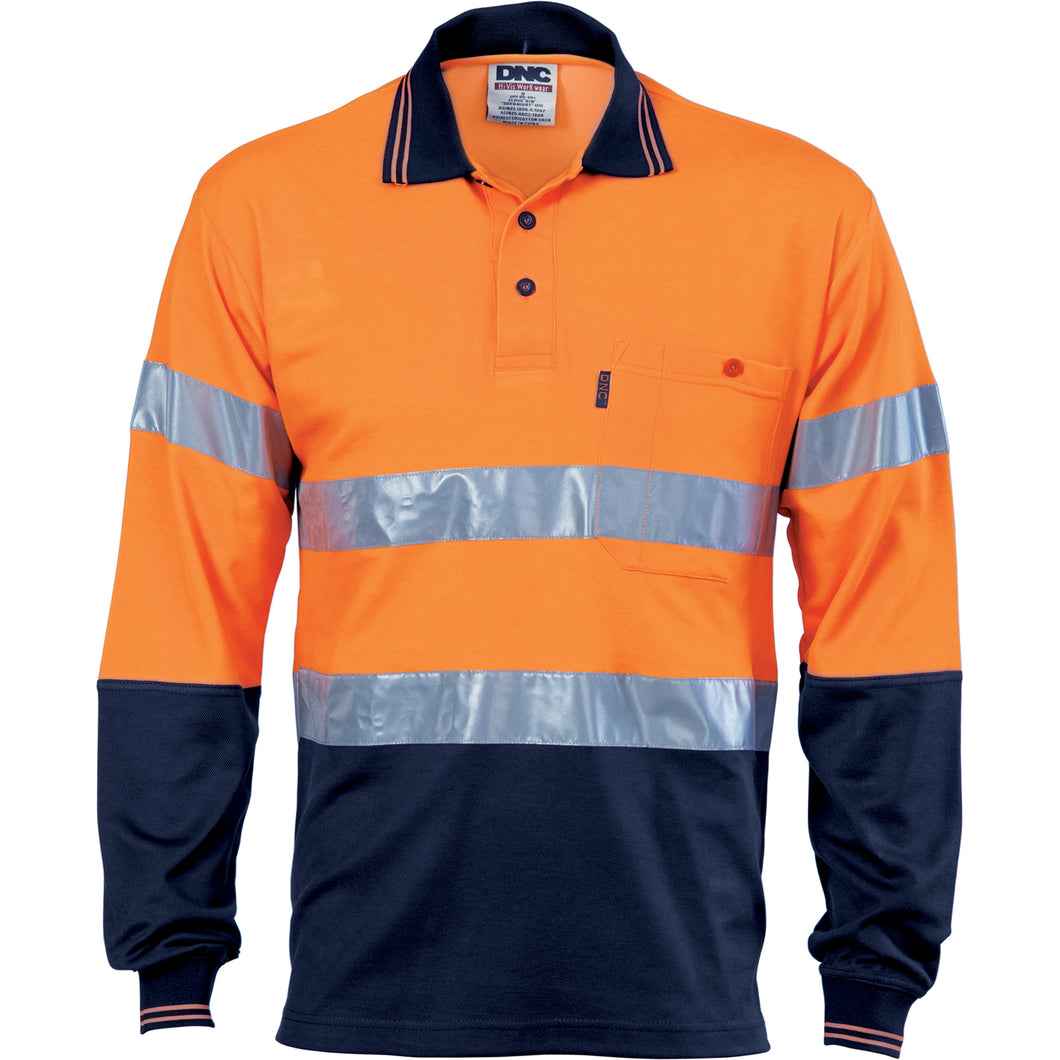 Hi Vis Two Tone Cotton Back Polos with Generic R.Tape - L/S - 3718