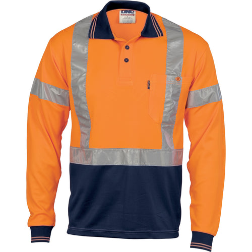 Hivis D/N Cool-Breathe Polo Shirt With Cross Back R/Tape - Long Sleeve - 3914