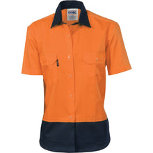 Load image into Gallery viewer, Ladies HiVis Two Tone Cotton Drill Shirt - Short Sleeve - 3931