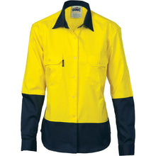 Load image into Gallery viewer, Ladies HiVis Two Tone Cotton Drill Shirt - Long Sleeve - 3932