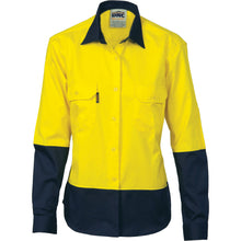 Load image into Gallery viewer, Ladies HiVis 2 Tone Cool-Breeze Cotton Shirt - Long Sleeve - 3940
