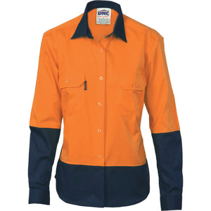 Ladies HiVis 2 Tone Cool-Breeze Cotton Shirt - Long Sleeve - 3940