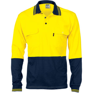 HiVis Cool-Breeze 2 Tone Cotton Jersey Polo Shirt with Twin Chest Pocket - L/S - 3944