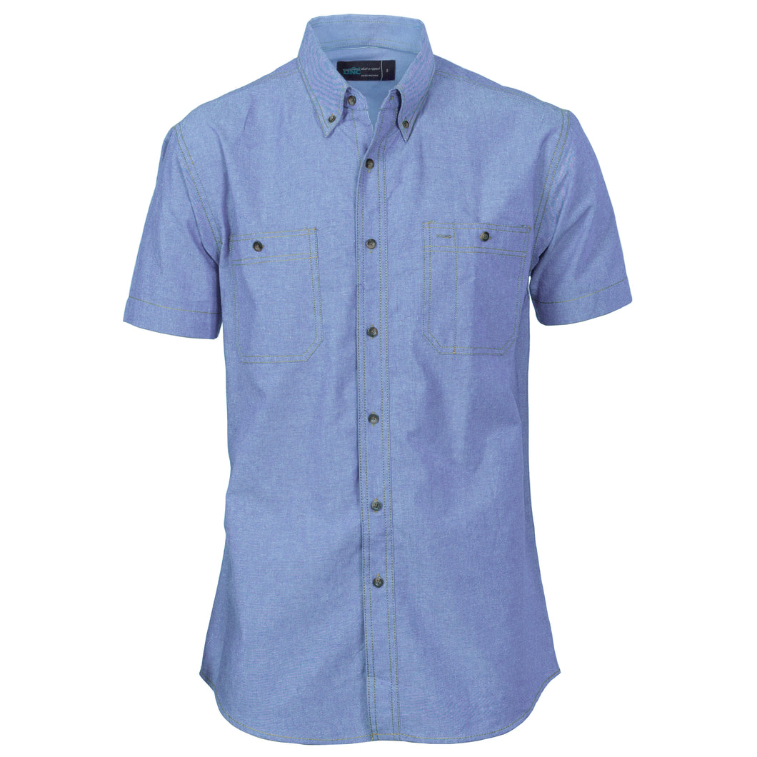Cotton Chambray Shirt , Twin Pocket - Short Sleeve - 4101