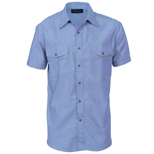 Mens Twin Flap Pocket Cotton Chambray - Short Sleeve - 4103