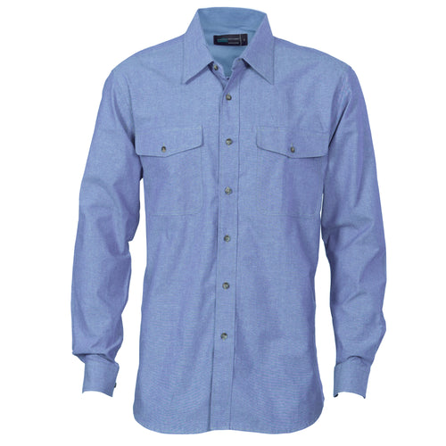 Mens Twin Flap Pocket Cotton Chambray - Long Sleeve - 4104