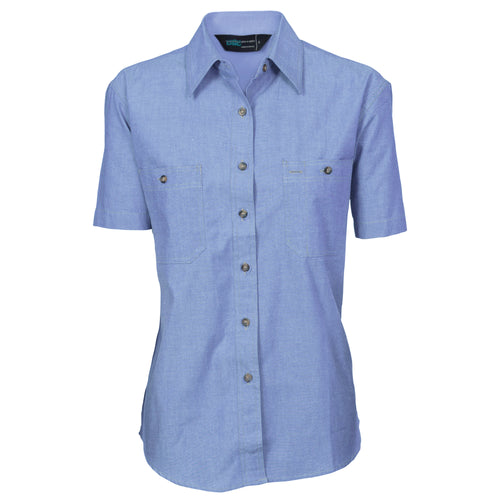 Ladies Cotton Chambray Shirt - Short Sleeve -4105