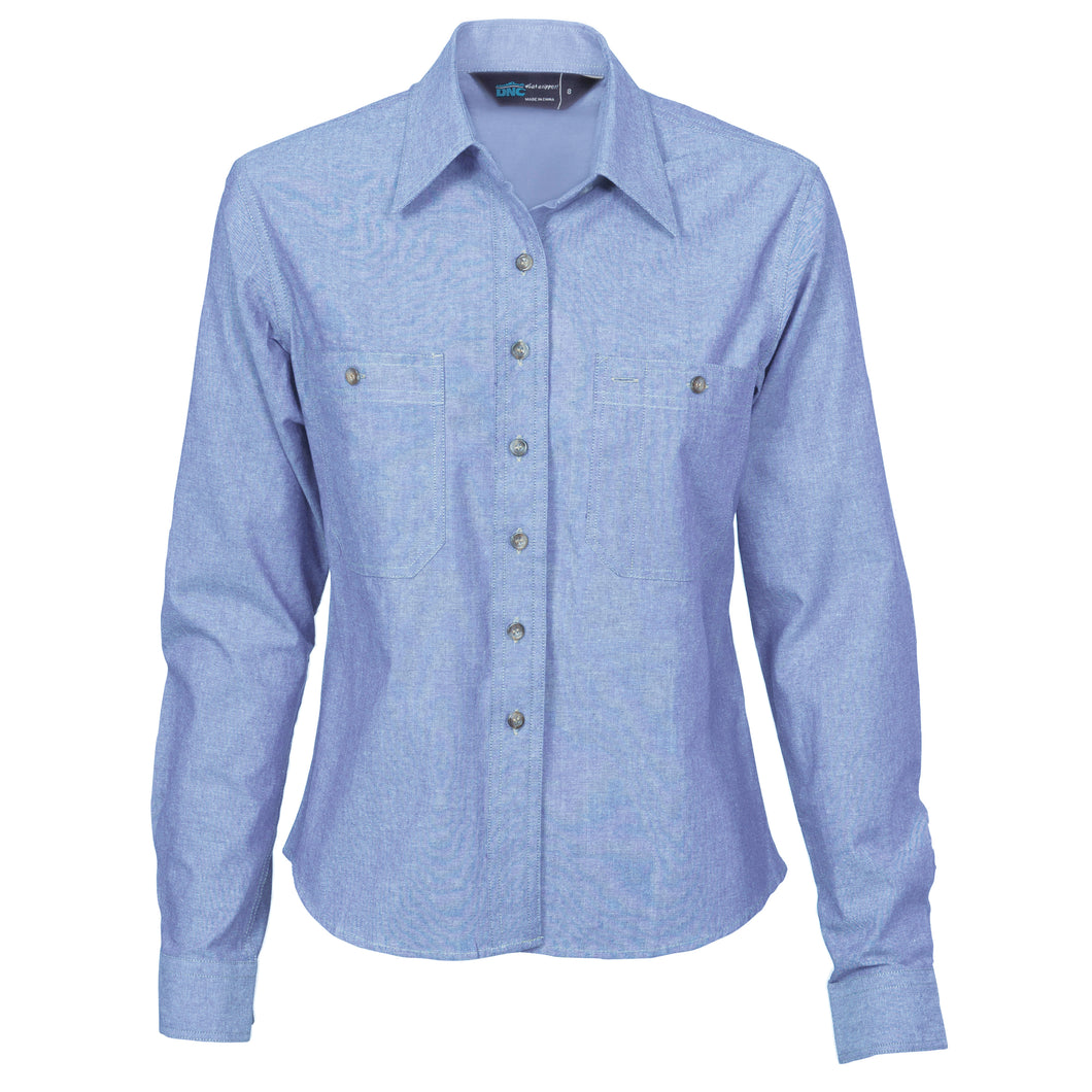 Ladies Cotton Chambray Shirt - Long Sleeve -4106