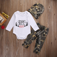 Load image into Gallery viewer, 3pcs &quot;Crawl, Walk, Hunt&quot; Baby Outfit