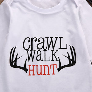 3pcs "Crawl, Walk, Hunt" Baby Outfit