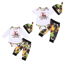 Load image into Gallery viewer, 3pcs &quot;Deer Hunting With Daddy&quot; Long or Short Sleeve Romper, Pants Suit Set