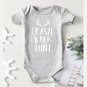 Baby "Crawl Walk Hunt" Jumpsuit (Long or Short sleeve)